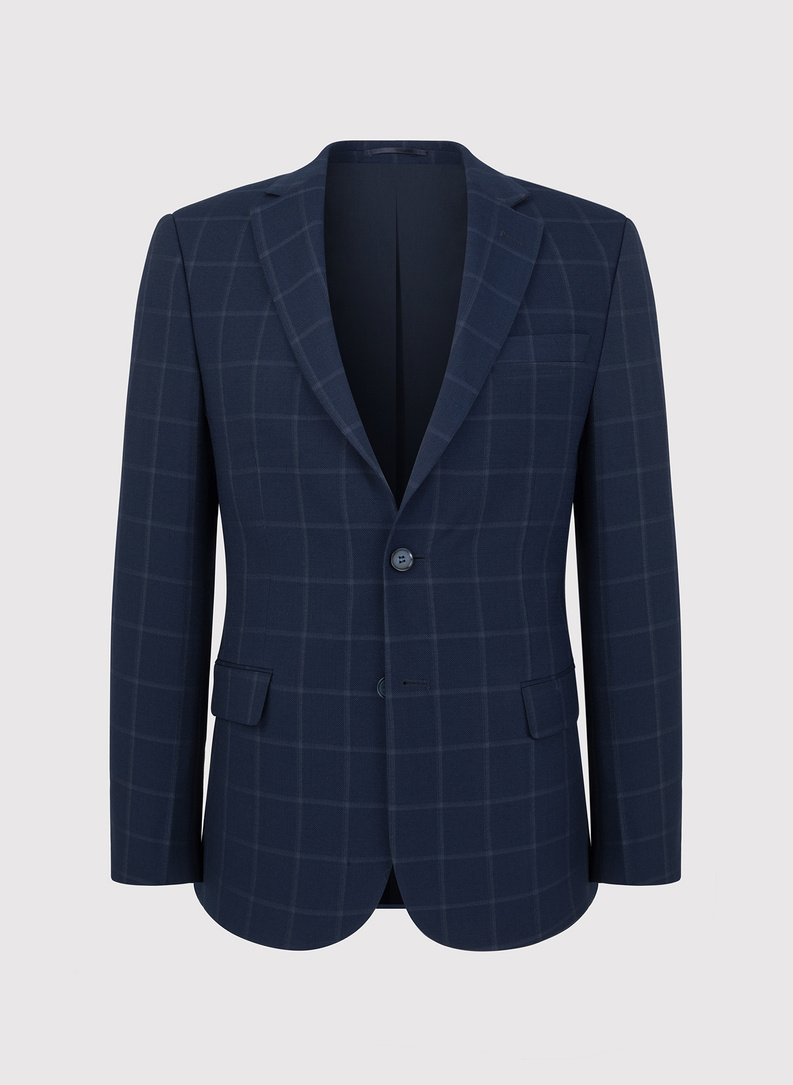 Granatowa marynarka garniturowa w kratę