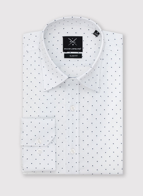Biała koszula męska w granatowe kropki
