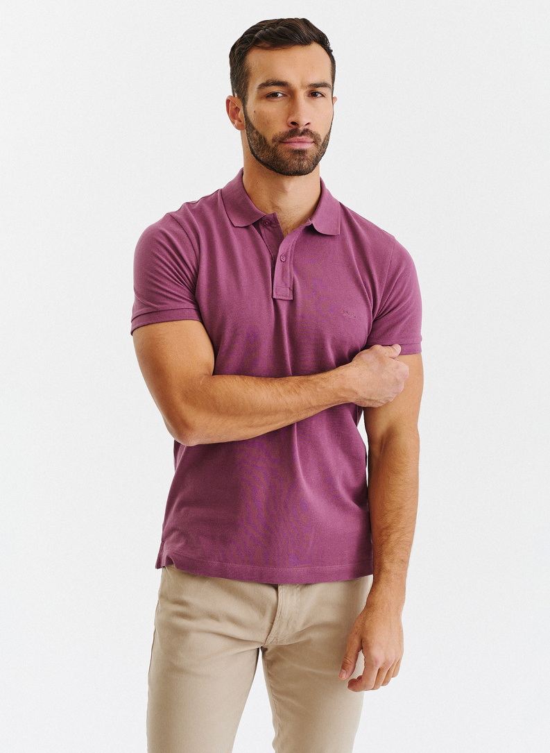 Gładki T-shirt polo w kolorze fioletowym