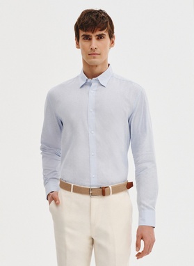 Błękitna koszula z lnu i bawełny