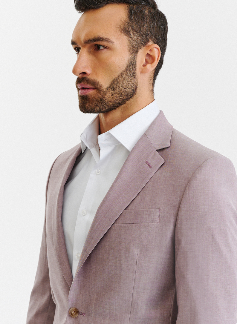 Wełniany różowy gładki garnitur męski