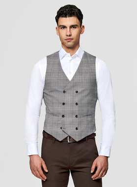 Szara dwurzędowa kamizelka w kratę