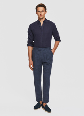 Granatowe spodnie casual z lnem