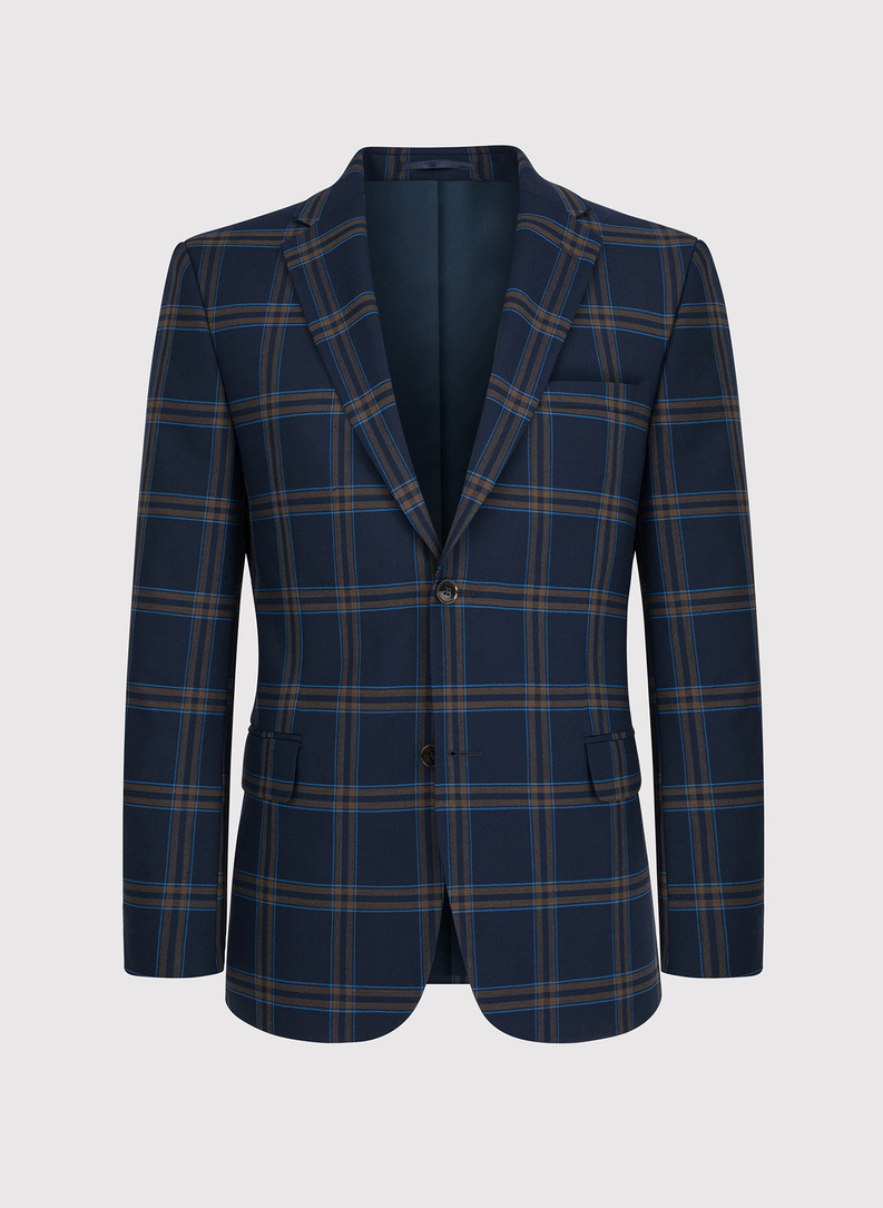 Granatowa marynarka garniturowa w kratę