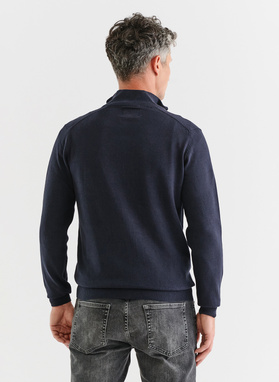 Granatowy rozpinany sweter męski ze stójką
