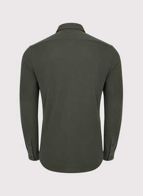 Gładka taliowania koszula w kolorze ciemnozielonym