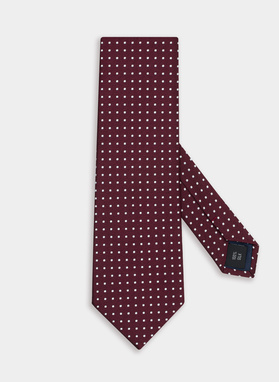 Jedwabny bordowy krawat w srebrne kropeczki