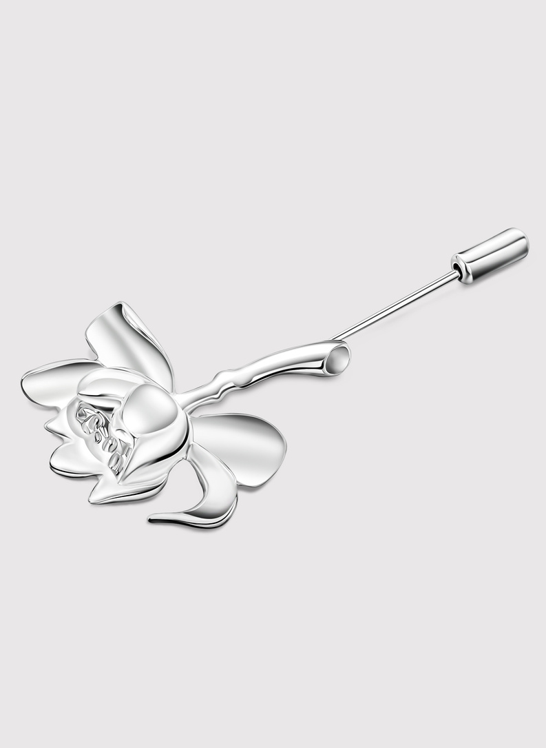 Srebrna szpilka do marynarki męskiej kwiat lotosu