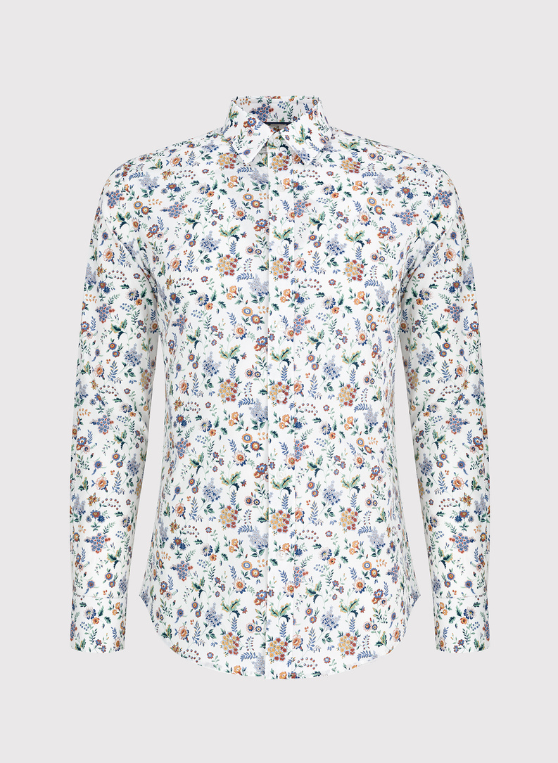 Biała męska koszula w kwiaty 