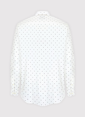 Biała koszula męska w granatowy drobny print