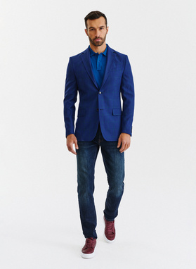 Granatowa casualowa marynarka męska w zieloną kratę