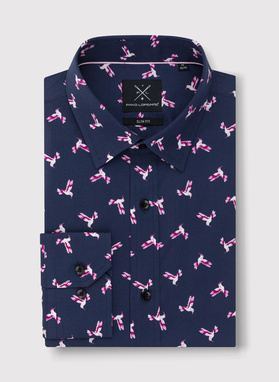Granatowa koszula w kolibry