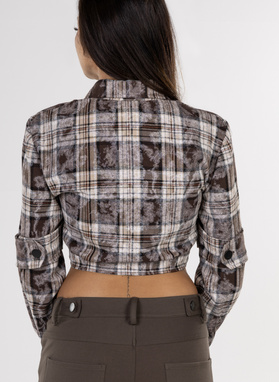 Dopasowana koszula w kratę URBAN BLOUSE brązowa
