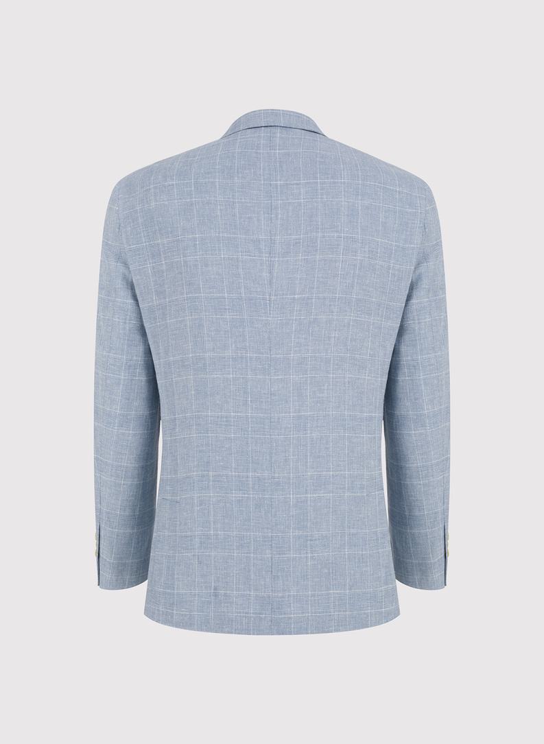 Niebieska marynarka z lnu w kratkę