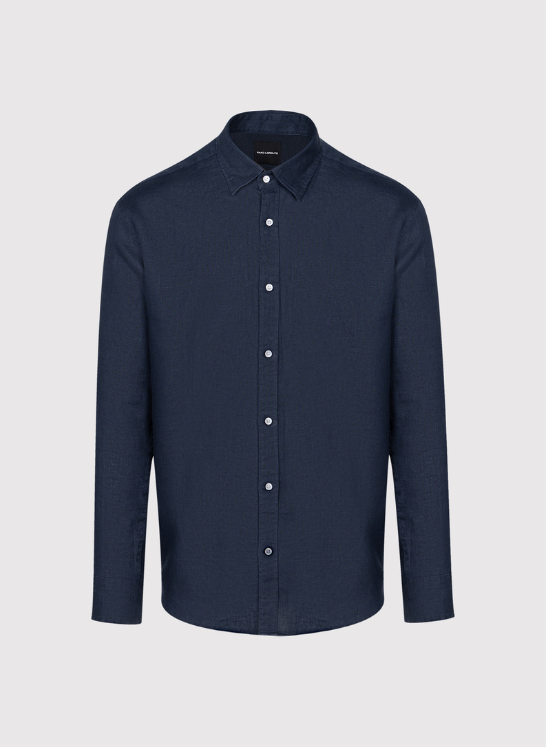 Lniana koszula męska w kolorze granatowym