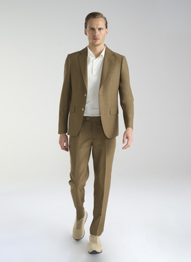 Jasnobrązowe garniturowe spodnie męskie z wełną
