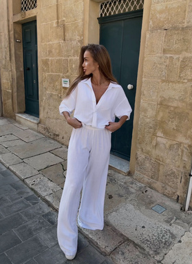 Lniany komplet damski CELEBRYTKA biały