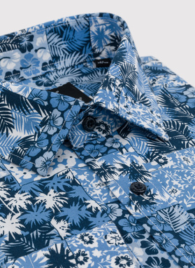 Niebieska koszula w hawajskie wzory