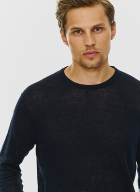 Granatowy lniany sweter