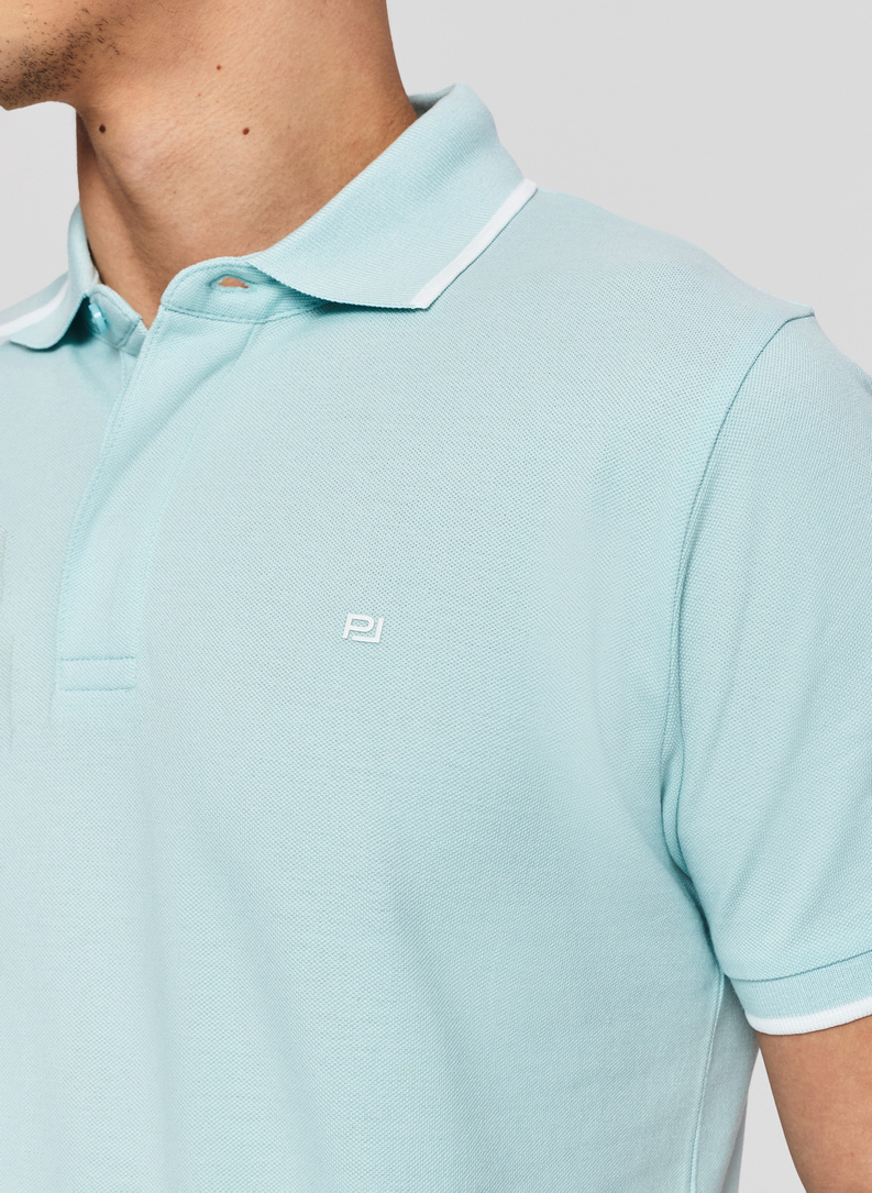 Turkusowy t-shirt polo z bawełną