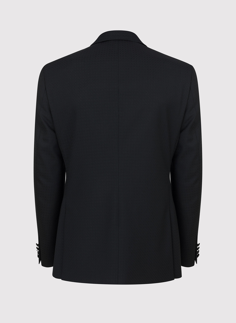 Wełniana czarna marynarka smokingowa w mikrowzór