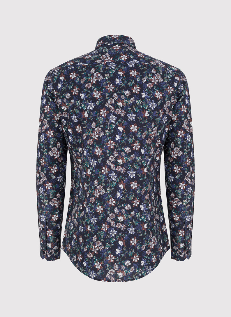 Granatowa koszula męska w kwiaty
