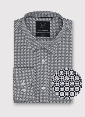 Ciemna koszula męska w geometryczny wzór