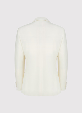 Ślubna wełniana marynarka smokingowa w kolorze ecru