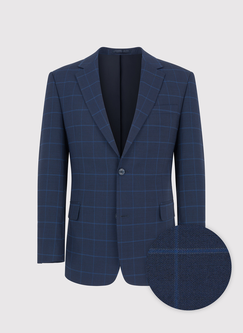 Granatowa marynarka garniturowa w niebieską kratkę
