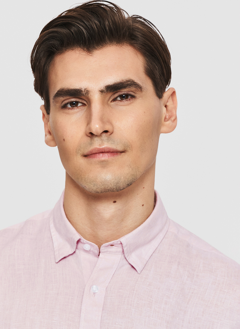 Lniana koszula męska w kolorze różowym