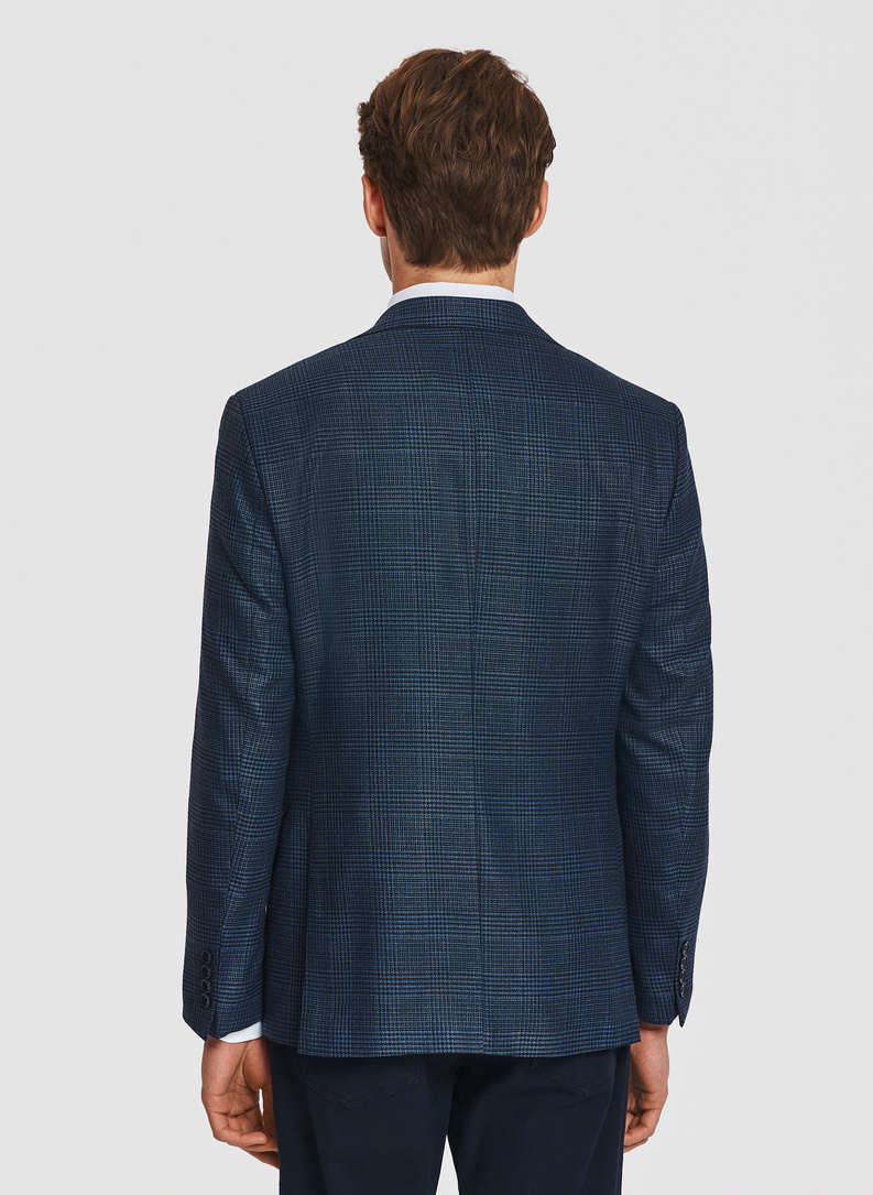 Granatowa marynarka w kratkę z wiskozą