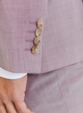 Wełniany różowy gładki garnitur męski