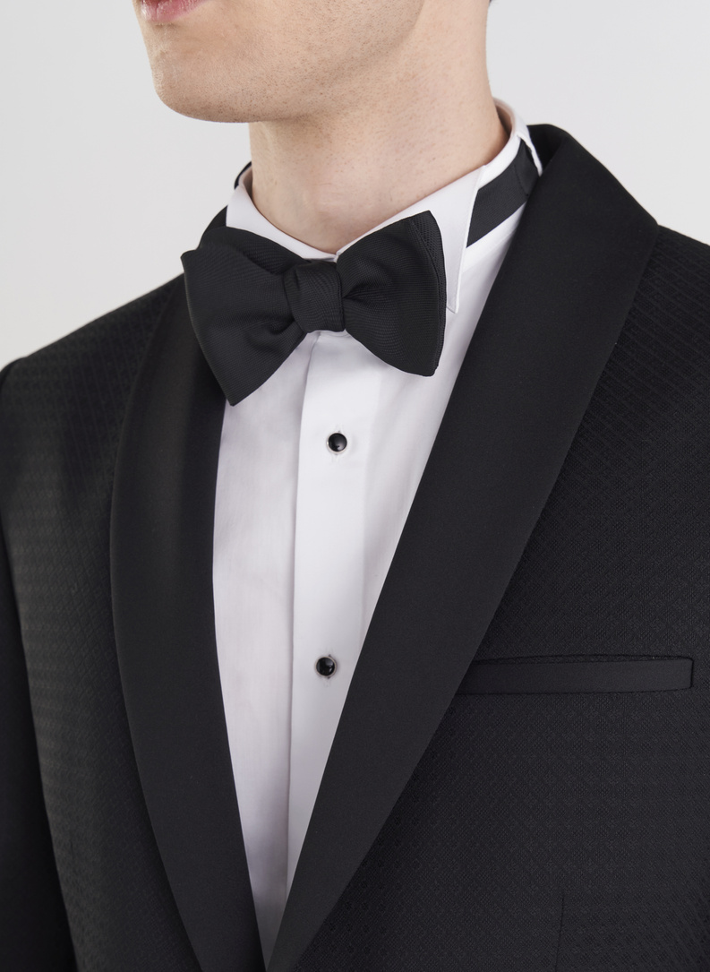 Wełniana czarna marynarka smokingowa w mikrowzór