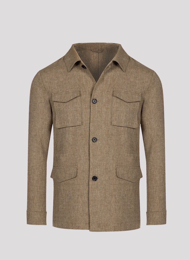 Lniana marynarka safari w kolorze beżowym