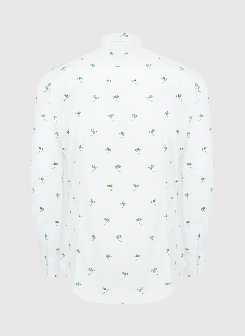 Biała koszula męska w zielone palmy 