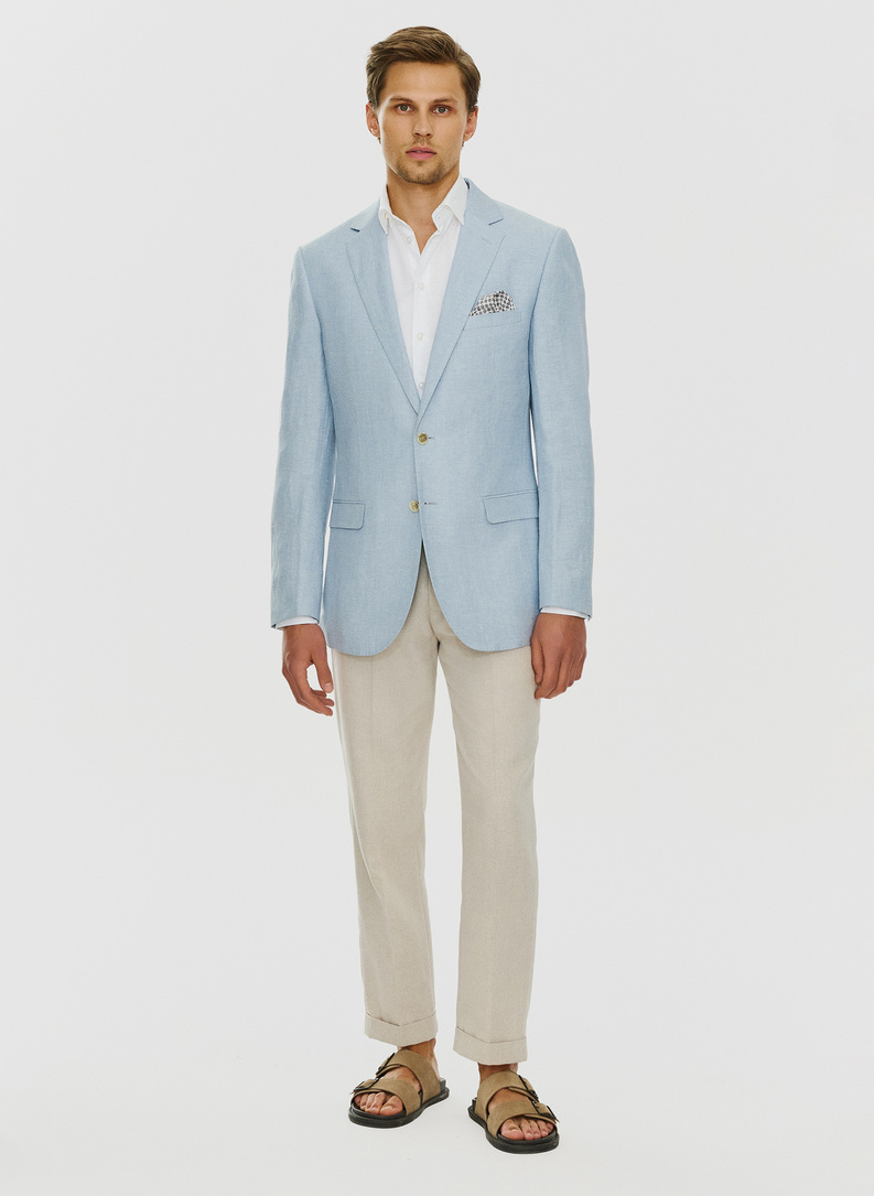 Lniana marynarka męska w kolorze niebieskim