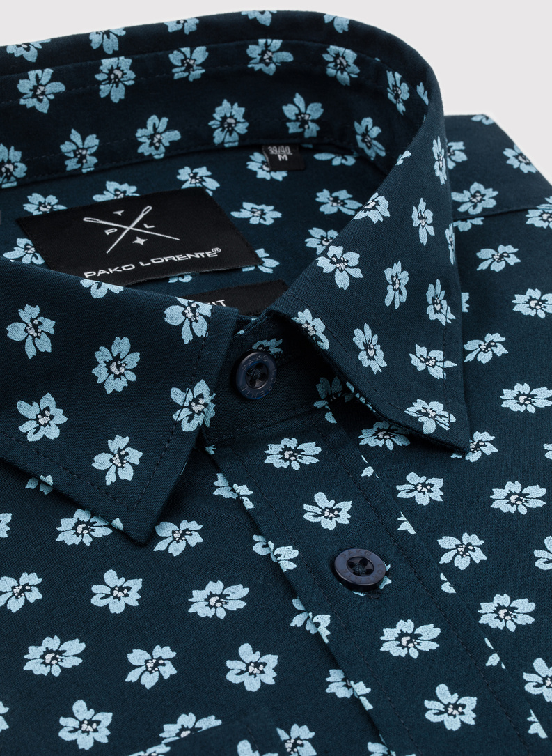 Granatowa koszula męska w kwiaty