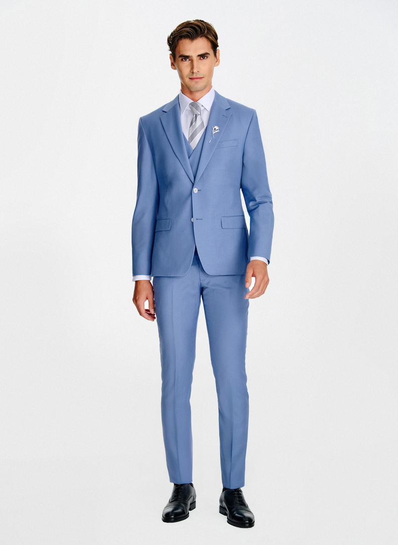 Niebieska wełniana marynarka garniturowa