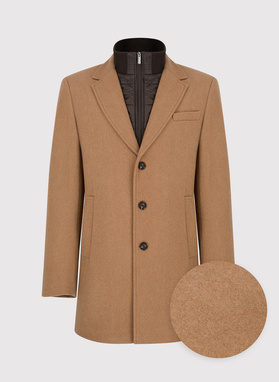 Beżowy płaszcz męski z odpinanym kołnierzem