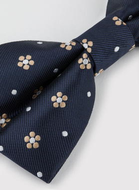 Granatowa mucha męska w srebrne i złote kwiatki i kropki