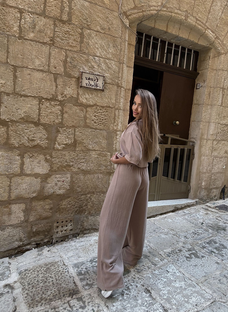 Lniany komplet damski CELEBRYTKA mokka