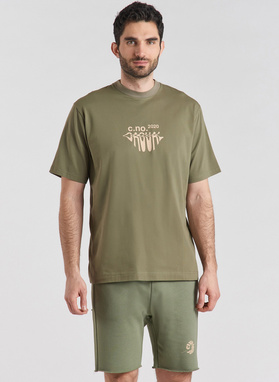 Zielony T-shirt z krótkim rękawem oversize C21SF-TX-002-Z