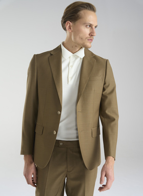 Jasnobrązowe garniturowe spodnie męskie z wełną