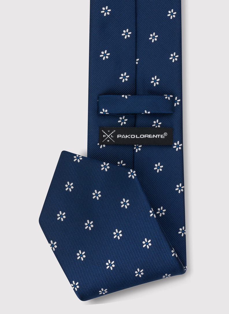 Granatowy męski krawat w kwiatki