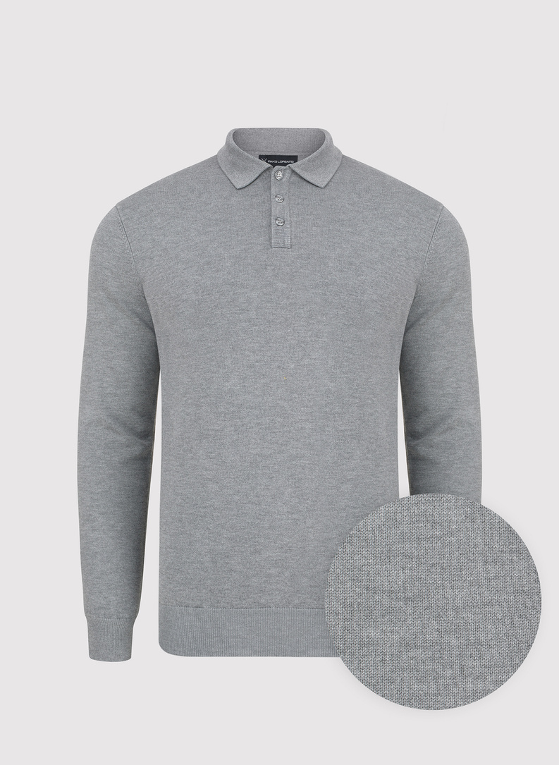 Szary sweter męski z kołnierzykiem polo