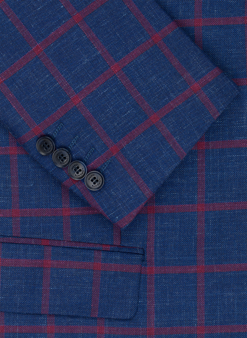 Granatowa marynarka w czerwoną kratę