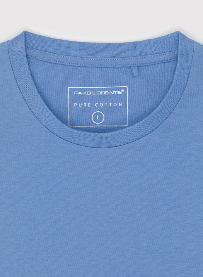 Bawełniany niebieski t-shirt z okrągłym dekoltem