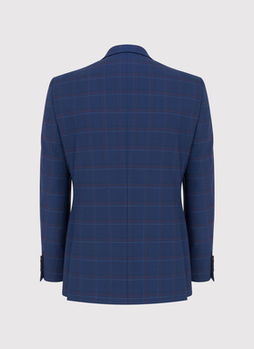 Granatowa marynarka garniturowa w czerwono-niebieską kratkę