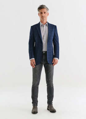 Granatowa marynarka garniturowa w kratę
