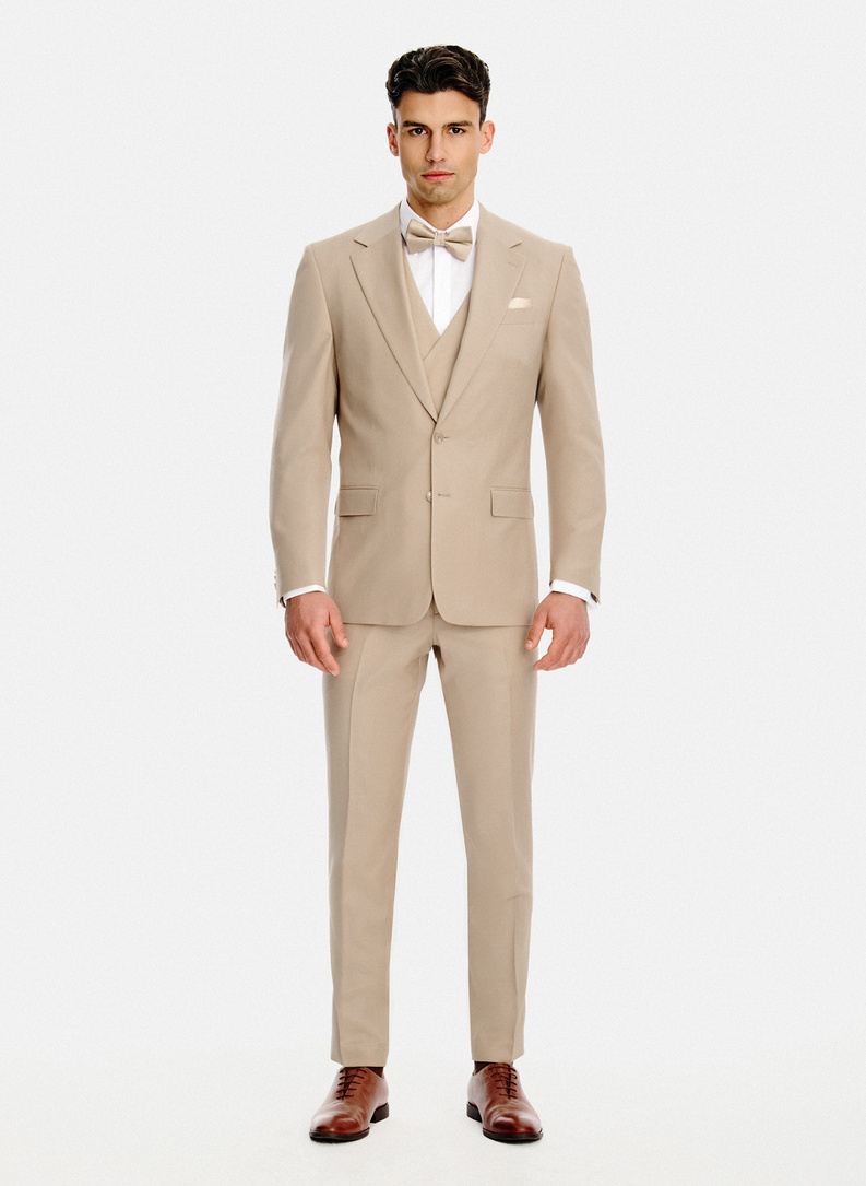 Beżowe spodnie garniturowe z wełny